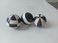 3 Antique Art Deco Black & White Polished Marble Decorative Balls Ball Ornaments