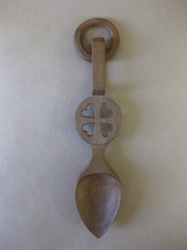 Vintage Hand Carved Wooden Love Spoon ~ Welsh ~ 4 Hearts~ 9 1/2" ~ 24 cm