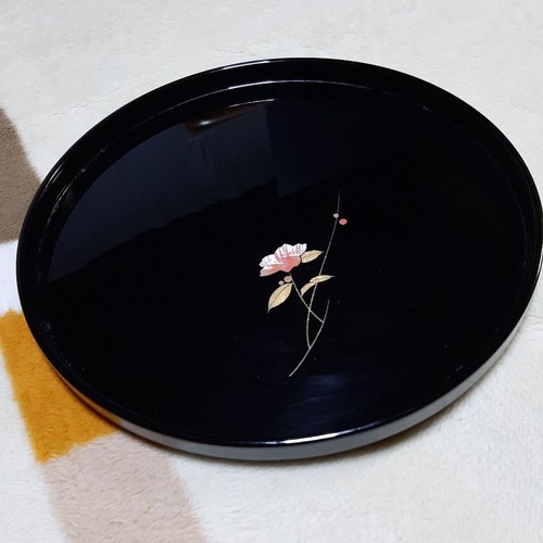 Black lacquer tray with floral - tray,