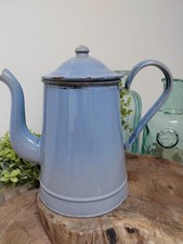 A French Blue Vintage Enamel Jug With Lid, Kitchen. Decoration