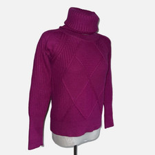 Kenzo Paris Jumper Small Wool Fuchsia Pink Turtleneck Ribbed Knit Chunky Sweater