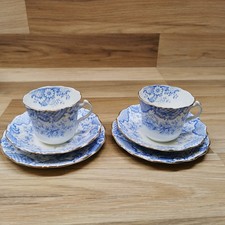 2 x Royal Albert Crown China Blue Floral Pattern Tea Trios