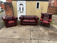 CHESTERFIELD 3 PIECE SUITE OXBLOOD RED LEATHER CAN DELIVER ?????