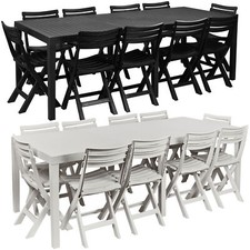 Large 2.2M Adjustable Garden Dining Picnic Table Patio Deck w/ 8 Matching Chairs