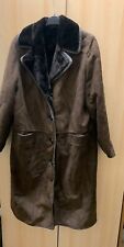 Sheepskin Shearling Jacket HeaTona Ladies Dark Brown Size 16 1970’s Vintage
