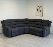 Recliner Corner Sofa in Grey Chenille Fabric with Dropdown Table & Cup Holders