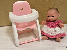 5" Itty Bitty Berenguer Doll (preloved) with New Dress & High Chair