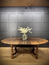 Vintage Solid Oak Extending Oval Dining Table with Leaf Farmhouse Refectory 6-10