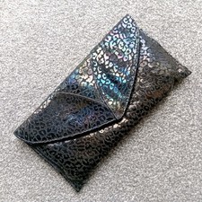 Beautiful Vintage Renata Black Iridescent Leather Suede Clutch Bag 29cm X 15cm