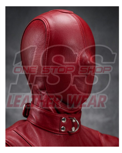 Red leather hood mask full - leather,