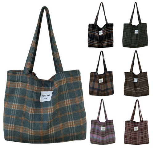 Tweed check tote bag large - tweed,