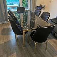 French Style Marble Effect Dining Table & 4 matching High Back Chairs RRP £900