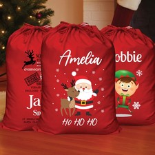 Personalised Red Christmas Santa Sack Stocking Xmas Bag Large or XL Any Name