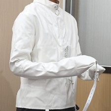 White PU Leather Straight jacket Bondage Costume Club Straight Jacket Armbinder