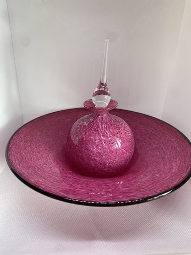 Signed 1998 hand blown pink - signed,