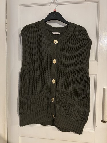 Khaki chunky knit button vest - chunky,