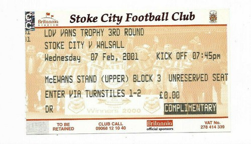 Ticket 2000 ldv vans trophy - 2000/01,
