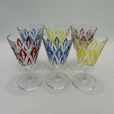 Vintage VMC Reims French Harlequin Wine Glasses x 6 - 100ml Retro Home Bar