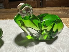 Pair Vintage Green Art Glass