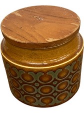 Hornsea Bronte Ceramic Storage Jar with Wooden Lid Vintage Rustic 70s Design