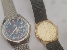 Ricoh gents watch bundle. Mechanical blue dial & Gold plated dress watch. Pair.