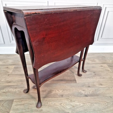 Antique Solid Mahogany Serpentine Drop Leaf Occasional Side Table - Queen Anne