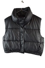 ZARA Black Faux Leather Padded Gilet size L Womens Crop Full Zip Casual Outdoors