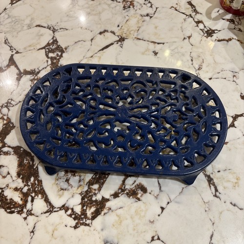 Blue enamel cast iron trivet - blue,
