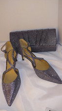 ROLAND CARTIER BRAND NEW SILVER PEWTER GREY SHIMMER STRAP SHOES & MATCHING BAG 5