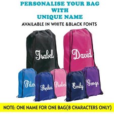 Personalised Nylon Drawstring Bag Foo Swimming School PE Kit Sport Fitness Bags