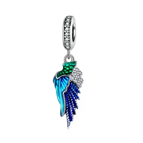 Blue angel wing pendant - wing, charm