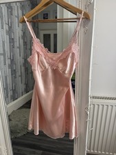 New Pink Satin & Lace Nightie Night Dress Pjs Mini Size Medium