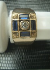DIAMOND GENTS 9ct Gold Ring Chunky Hallmarked 12.03g Size Q Vintage 1970s