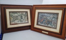 Pair of Vintage Anton Pieck 3d Market Prints Framed, Shadowbox- 17 x 14in
