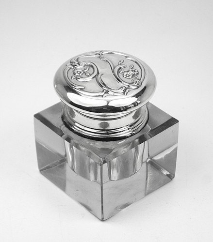 Inkwell repoussé solid - , silver