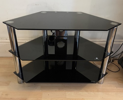 Black glass tier corner tv - black,
