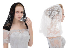 Beautiful Short shoulder length Floral Lace Veil Scarf mantilla headcover