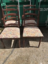 4 Vintage Farmhouse Style ladder back dining chairs included 2 Carvers tapestry 