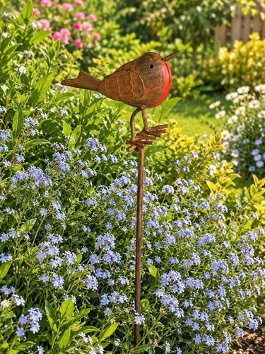 Metal robin garden stake - garden,