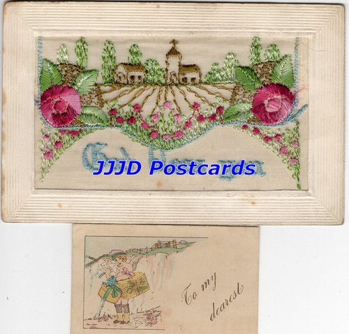 Embroidered silk postcard - embroidered,