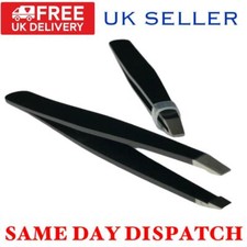 Black Professional Eyebrow Tweezers 100% Sharp Slanted Facial Hair Remover Clip