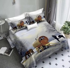 Caravan Bedding Set Duvet Cover Pillow Cases Double Size Wagon Gypsy 4 Pc Set