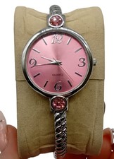 AVON Women's Quartz Pink Dial Bangle Bracelet Watch Pre-Loved
