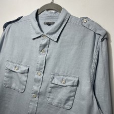 GAP Mens Linen Shirt Size M Light Blue 100% Linen Chest Pockets Epaulets Safari