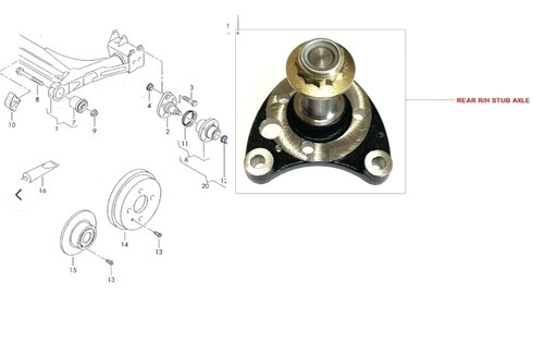Stub axle rear for - d/s,