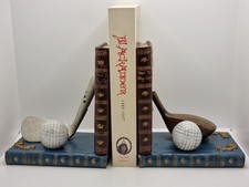Vintage Dezine Bookends Golf Design Handmade Golf Club Driver & Iron Head Rare