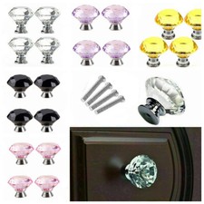 Glass Crystal Door Knob Drawer Cupboard Cabinet Furniture Diamond Handle +Screws
