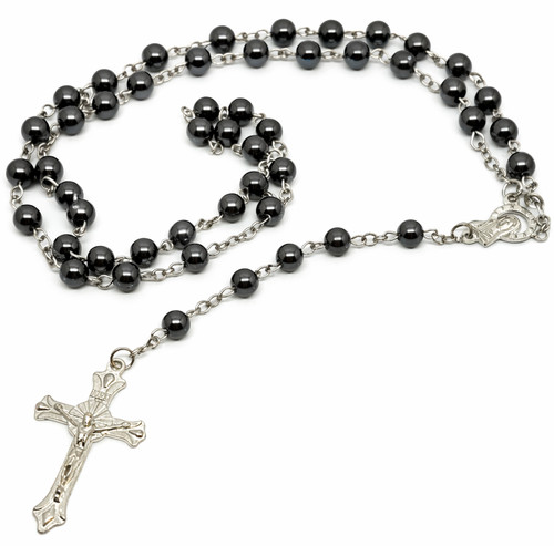 Black glass rosary - black,