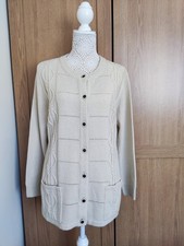 Women's Aran Cardigan Cable knit Cream Vintage Button Front Patch Pockets 16 UK