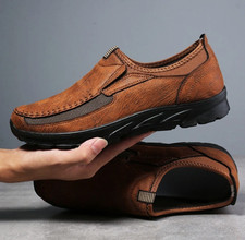 MENS LEATHER SLIP ON WALKING SHOES DRIVING MOCCASIN COMFORT CASUAL TRAINERS SIZE